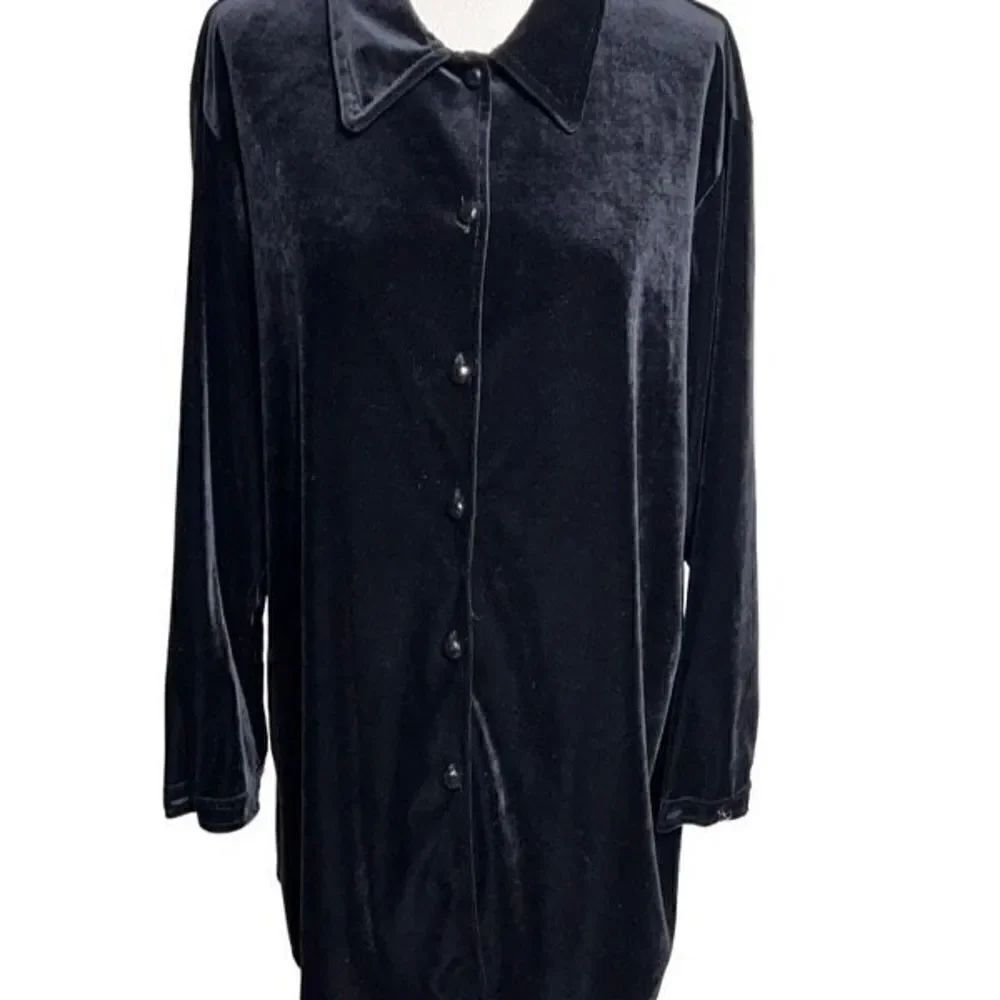 Diane Von Furstenberg The Color Authority Black Velvet Button Up Tunic 1X